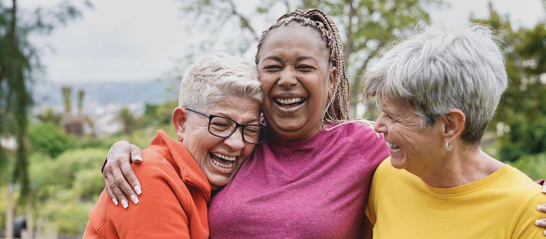 A laughing group of elderly friends